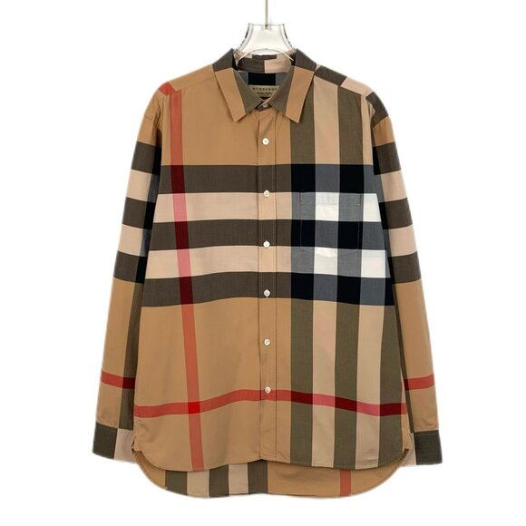 Burberry Large Check Button-Up Shirt Beige/Multicolor Cotton Blend L - Picture 1 of 8